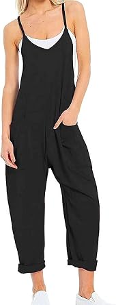 Womens casual sleeveless halter jumpsuit with pockets Stretchy loose pants Summer fashion jumpsuit