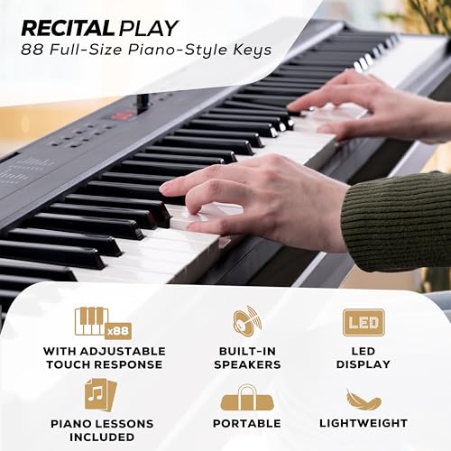 Piano digital Alesis de 88 teclas con 480 sonidos, altavoces y lecciones para principiantes miniatura 2