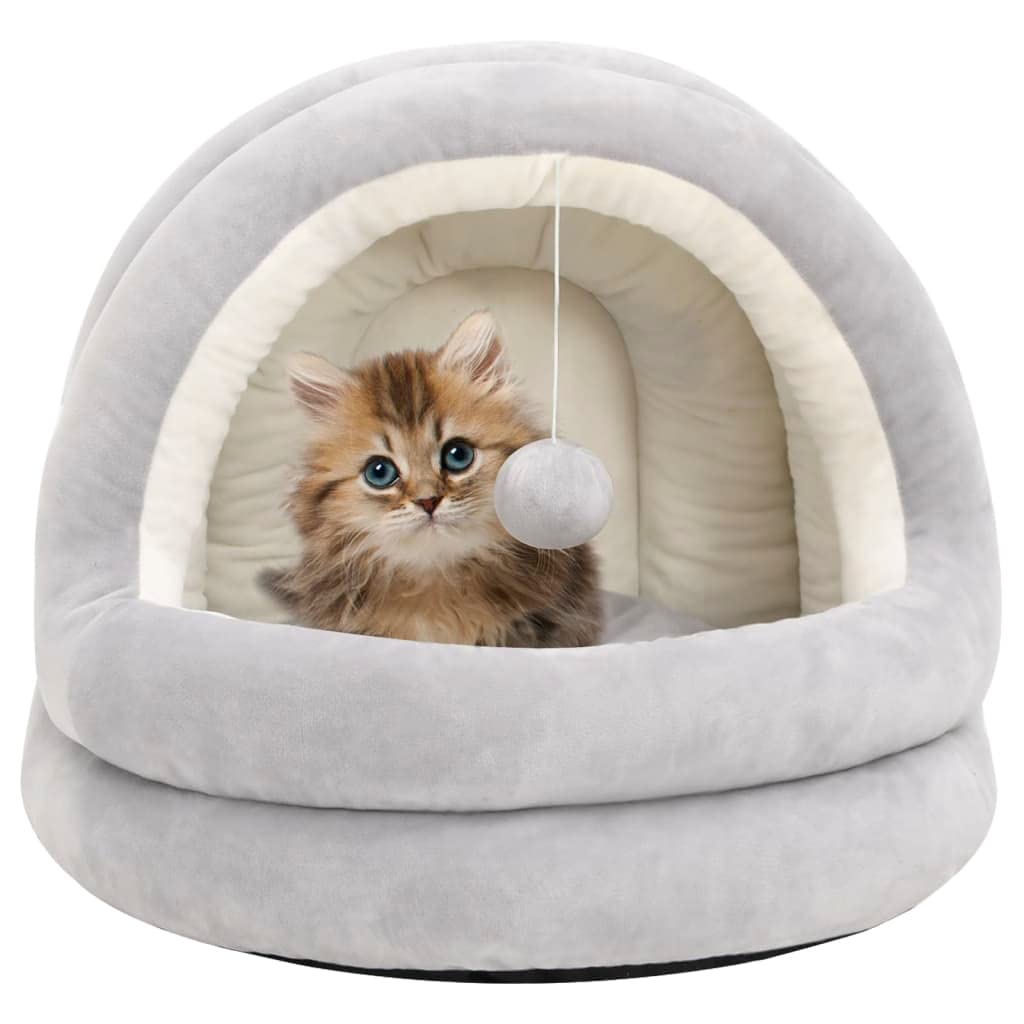 Katzenbett Kuschelbett 40x40x35 cm Grau Creme Fleece Polster Schlafplatz Rückzugsort Höhle für Wohnzimmer Balkon Heizung Sofaecke Warm Bequem Waschbar