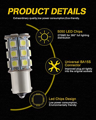 Qasim P21W 1156 Ba15S Led Light 5050 Led Bulbs For Car Rv Camper Rear Turn Signal Lights Interior Brake Backup Lamps White 12V Dc (Pack Of 2) #TOP2