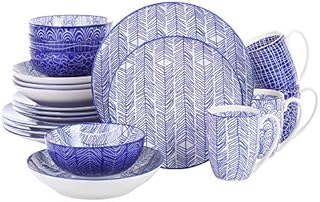 vancasso Takaki Porcelain Dinner Set for 4, Japanese Style Crockery Blue Dinnerware Tableware, 20 Pieces Dinner Service with Dinner Plates, Dessert Plates, Cereal Bowls, Soup Bowl and Mug