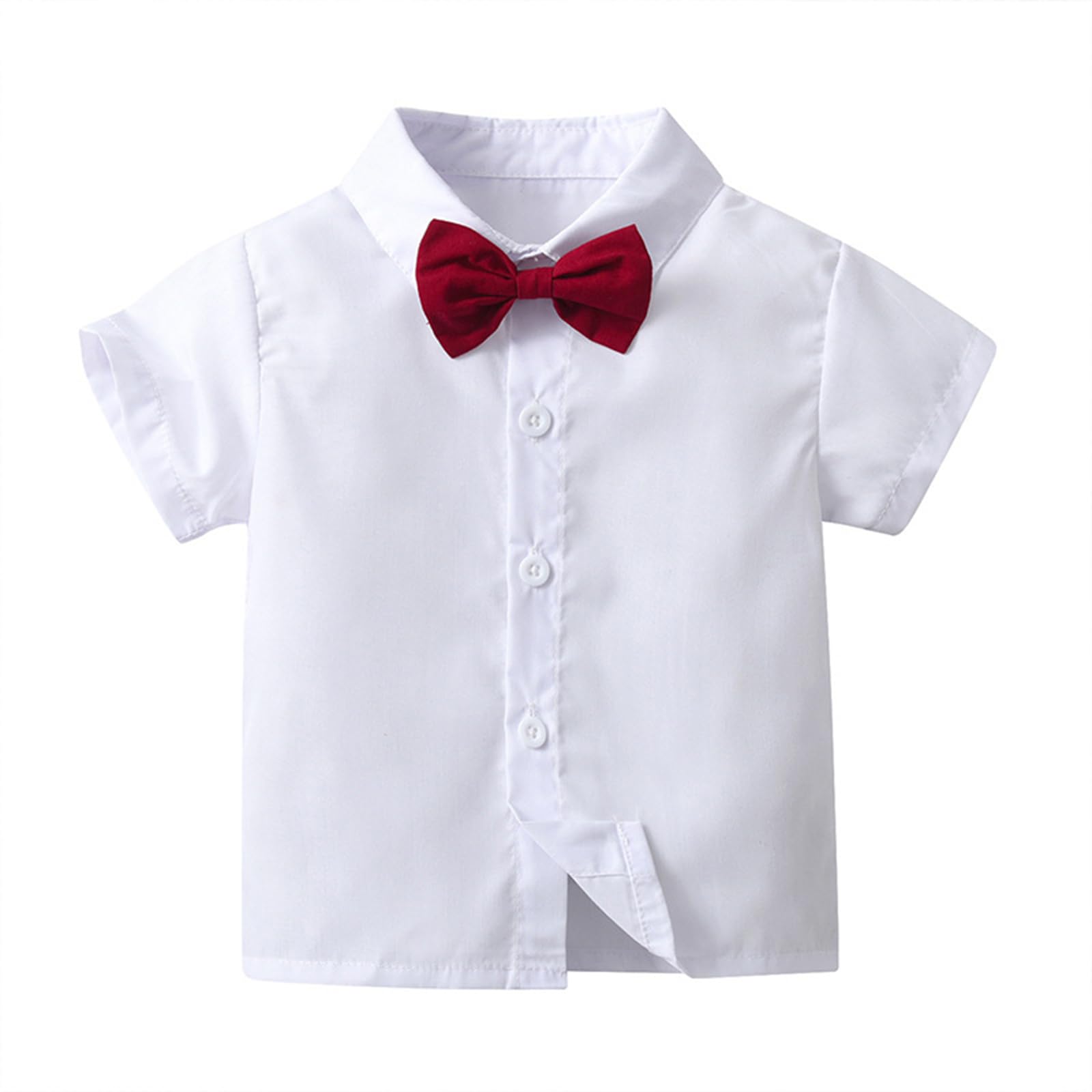 Carolilly Ensemble Costume Gentleman Eté pour Bébé Garçon, Chemisier à Manches Courtes avec Noeud + Shorts à Bretelles