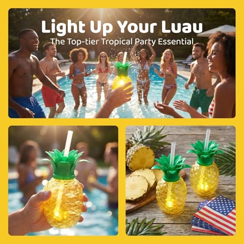 UPKOCH 6pcs Glowing Pineapple Cups with Lids and Straws, Creative 500ml Drinking Cups for Hawaiian Luau Party, Colorful Tiki Tropical Fruit Party Supplies,Summer Beach and Spring Celebrations by UPKOCH - Image 8