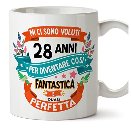 MUGFFINS Tazas 28 Cumpleaños - En Italiano - Mi ci sono voluti 28 anni per diventare cosi fantastico - 11 oz - Regalo original y divertido