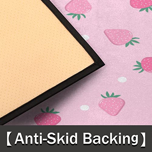 Semicircular Floor Mat Cute Pink Strawberry Dot Doormat Non-Slip Welcome Mat Outdoor Entrance Semi-Circular Doormat Bedroom Carpet Doormat 24X36 Inches #TOP2