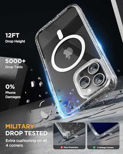 Image of Miracase Magnetic for iPhone 13 Pro Max Case 6.7 inch, (Compatible with MagSafe) Upgrade Full-Body Clear Phone Bumper Case with Built-in 9H Tempered Glass Screen Protector, Magnetic Glitter Clear