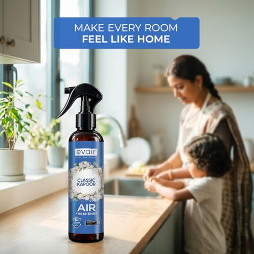 Image of Evair Classic Kapoor Room Freshener Spray | Long Lasting Odour Eliminator | Water Based Air Freshner for Home, Bathroom, Office & Wardrobe | No Gas Formula | AromaLock Technology | 1200+ Spray (200ml)