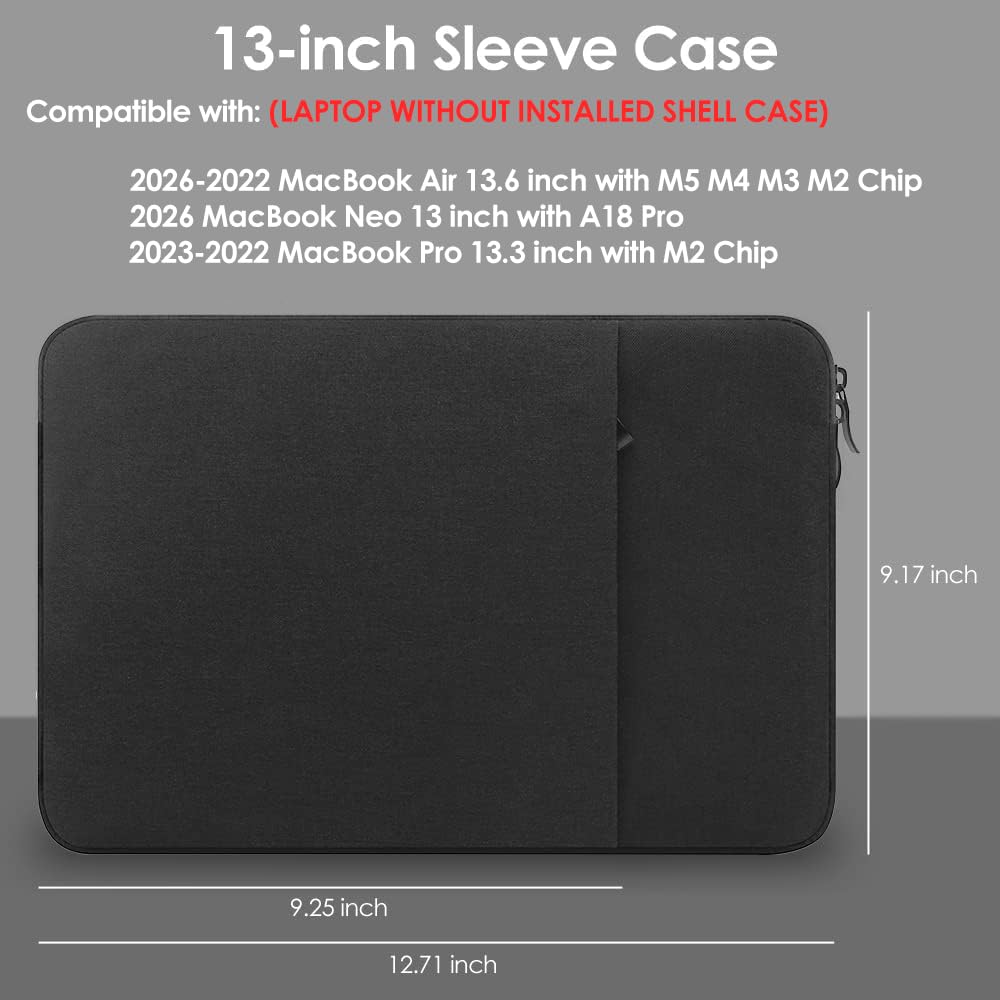 ProElife Custodia per Laptop 13 Pollici per MacBook Air 13.6" 2026-2022 M5 M4 M3 M2 MacBook Neo 13" 2026 A18 Pro Borsa Poliestere Idrorepellente Nero