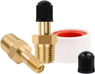 2-Pack Brass 1/4" NPT Tank Valves for Air Compressors - Schrader Style, Leak-Proof with Caps & Teflon Tape