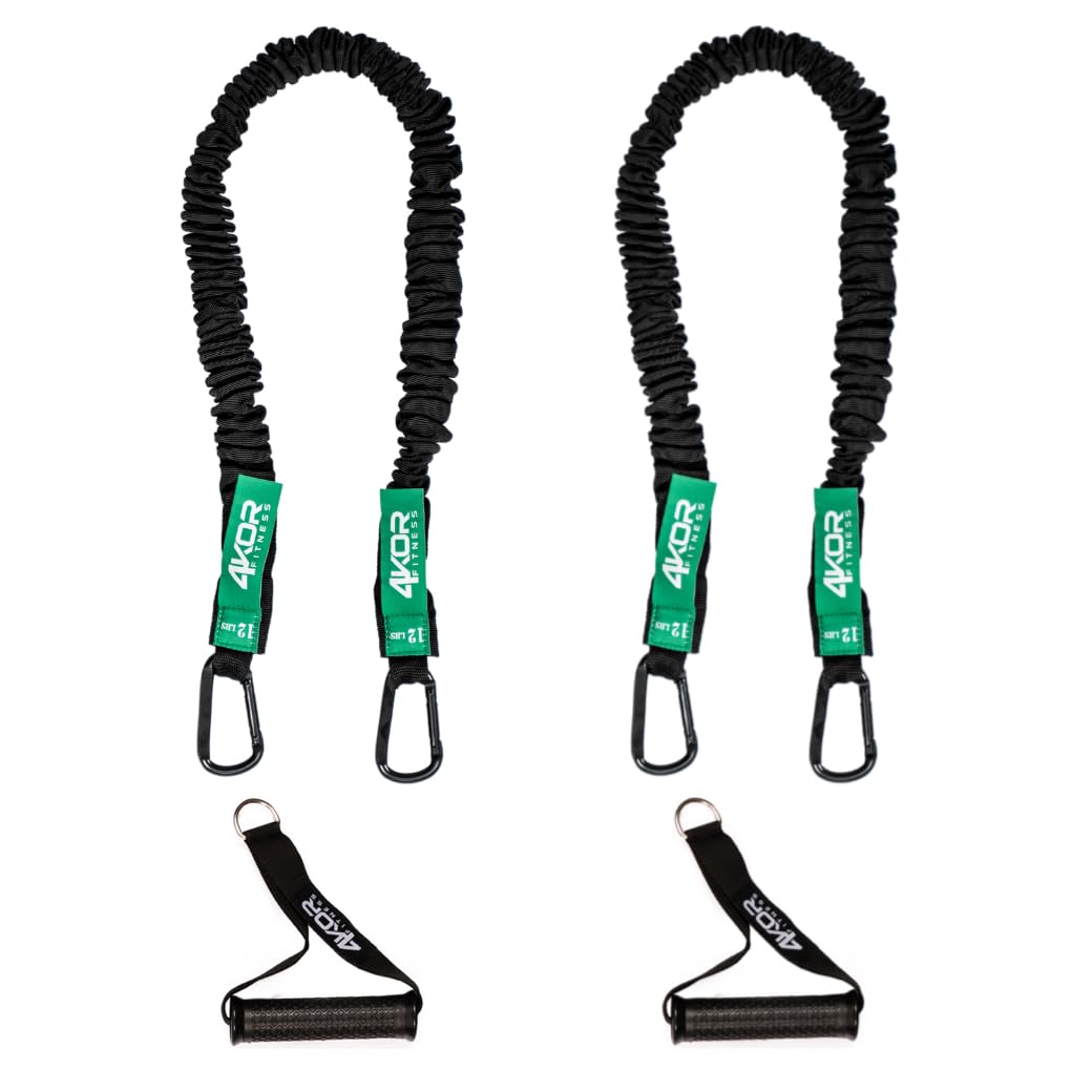 4KOR Fitness Resistance Cords For Shoulder & Core - 2 Black 7lbs Cords With Handles