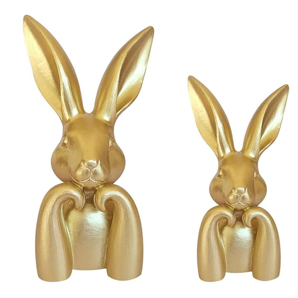 UDSKNV[KSL Vintage Resin Figurines for Home Decor, Easter Bunny Tabletop Sculptures in Golden Color