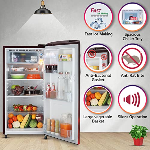 Image of LG 190L 5 Star Smart Inverter Direct-Cool Single Door Refrigerator (GL-B201ASCZ, Scarlet Charm, Fastest Ice Making), Free 1 Year Extended warranty