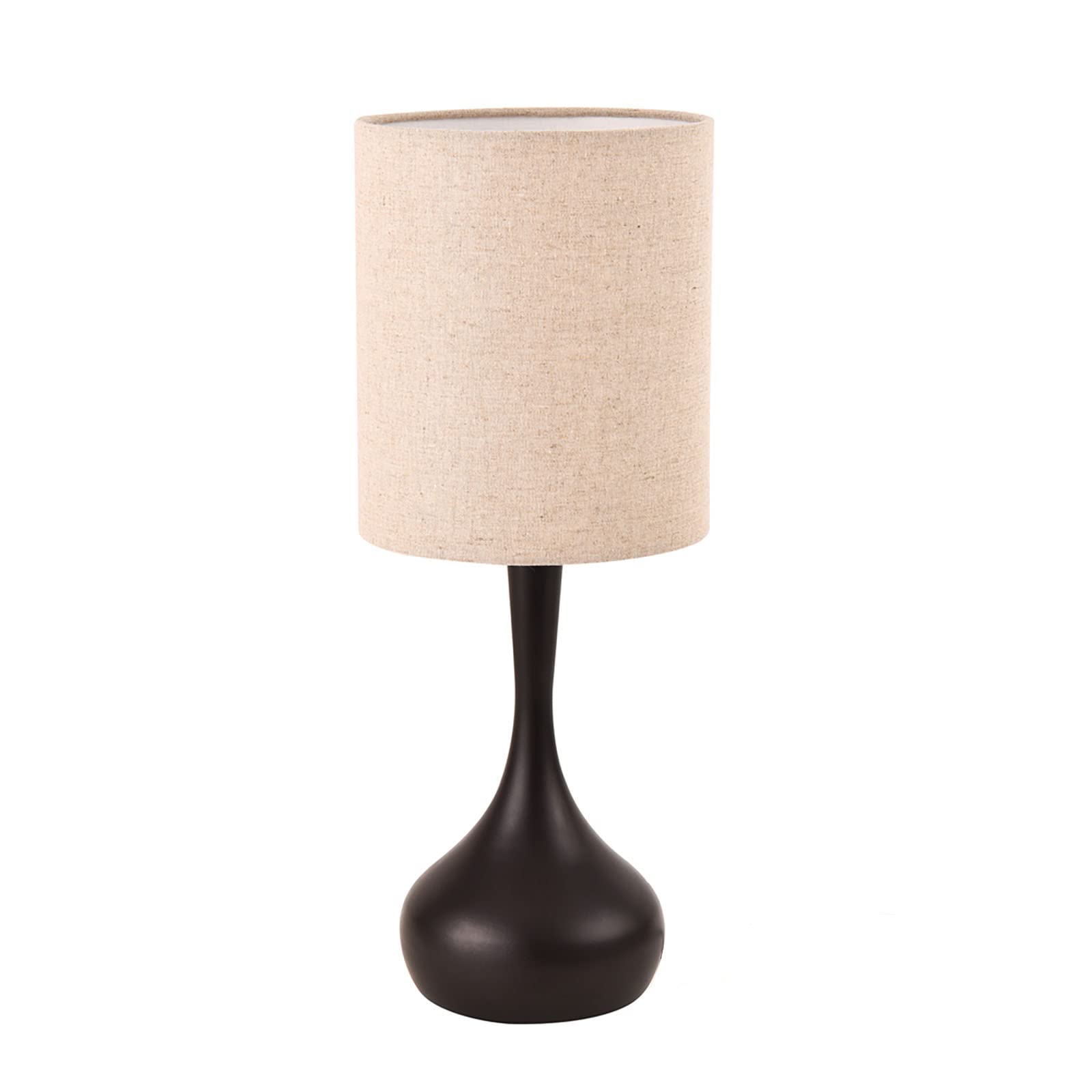 KUNJOULAM Modern Table Lamp Brown Base, 17.3" Small Desk Light with Metal Droplet, Cylinder Linen Drum Shade, Nightstand Lamp for Bedroom Living Room Nightstand Office