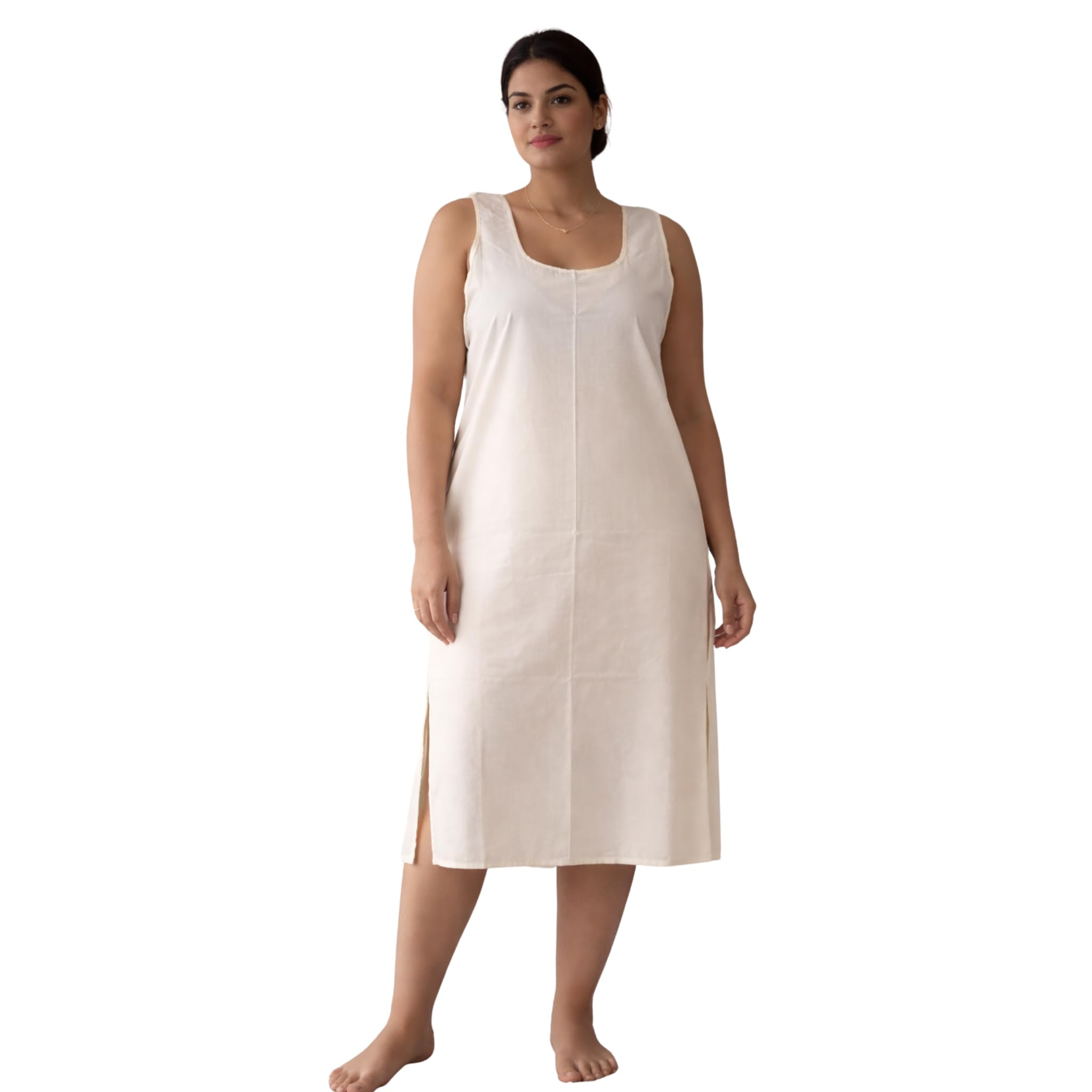Plus Size Women Cotton Blend Long Camisole Slip, 41 Inch Full Length, Sleeveless Underslip for Sheer Kurtis, 21 Inch Side Slit, 4XL 5XL 6XL 7XL-picture-54