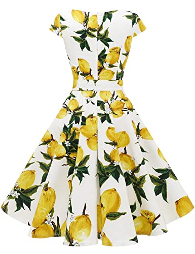 Bbonlinedress Women's 1950S Retro Vintage Lemon Summer Tea Party Wedding Geust Dress 2023 Square Neck Cocktail Swing Dress Lemon S #TOP2