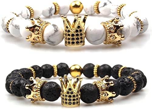 WIPPWER Bracelet couronne impériale perle Bracelet roi et reine luxe charme Couple bijoux cadeau de noël for femmes hommes