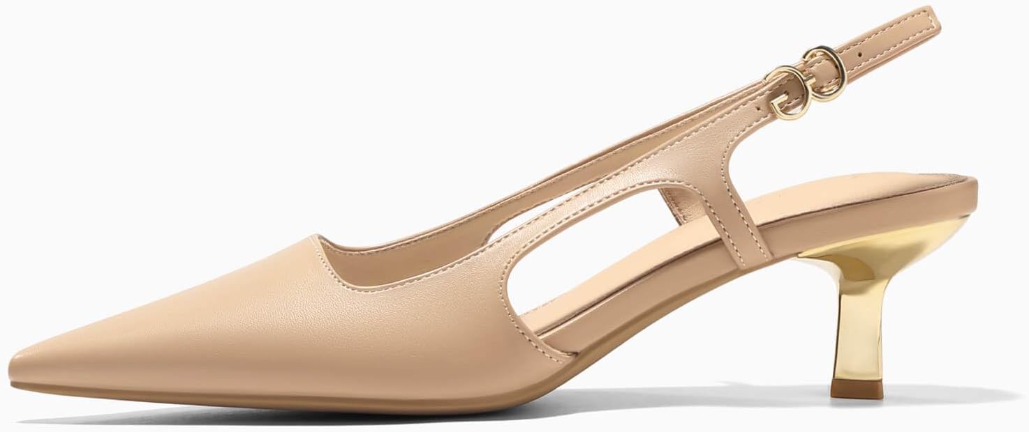 Coutgo Womens Low Kitten Heels Slingback Pumps Closed Pointed Toe Buckle Party Work Dress Shoes - Image 4