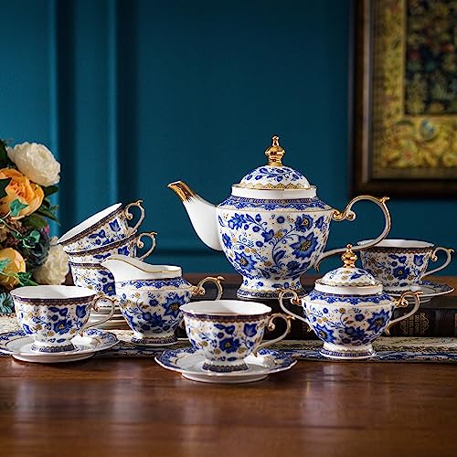 Acmlife Bone China Tea Set For 6 Adults, 21 Piece Blue And White Porcelain Tea Set, Vintage Floral Tea Sets For Women Tea Party Or Gift Giving #TOP7