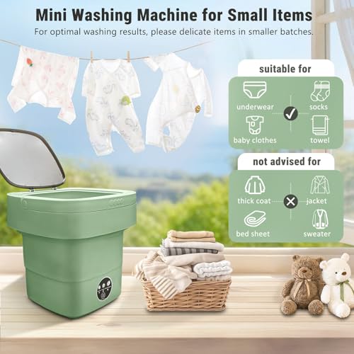 Image of Portable Washing Machine, Foldable Personal Washer w /Integrated Drain Pipe and Spin Basket for Light Clothes, 3 Cleaning Modes, Blue Light Collapsible Laundry for Travel, RV, Baby Clothes