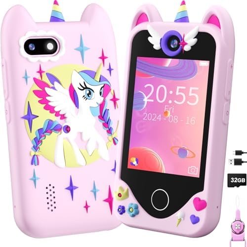 Kinder Handy Smartphone Mädchen Geschenke - Weihnachten Geburtstag Geschenke ab 3 4 5 6 Jahre Mädchen, Kinderhandy Spielzeug mit Touchscreen, Dual-Kameras, Lernen, Musik-Player (Ro