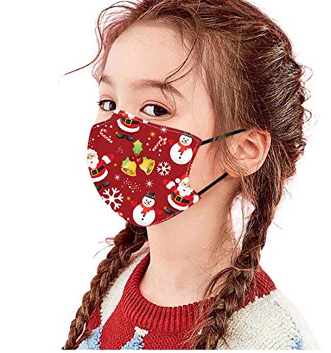 5Pack Cotton Christmas Mask for Children with Filter Pocket with 6 Pcs Replacement Filters-Washable Xmas Face Mask (Christmas Mask C)