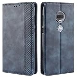 HualuBro Handyhülle für Moto G7 Plus Hülle, Moto G7 Hülle, Retro Leder Brieftasche Tasche Schutzhülle Handytasche LederHülle Flip Hülle Cover für Motorola Moto G7 / G7 Plus - Blau