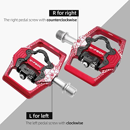 K Pedc Spd Compatible Clipless Mtb Mountain Bike Pedal Dual Function With 3 Sealed Bearings Flat Platform Aluminum 9/16″ Red Bicycle Pedals With Cleats For Road #TOP2