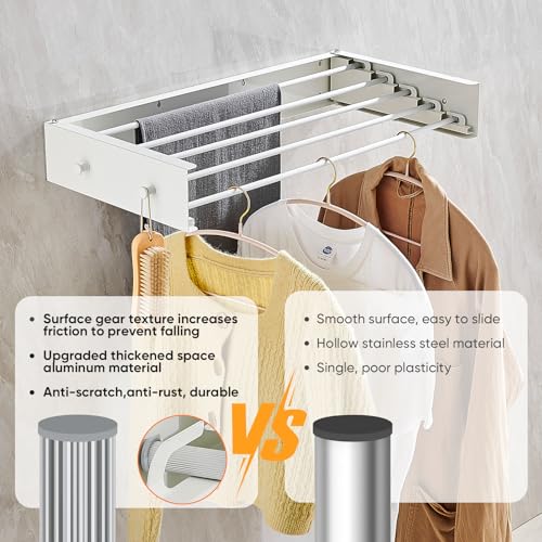 APROMOOM Clothes Drying Rack 31.5 inches Foldable Wall Mount Laundry Rack Folding Indoor Drying Rack Clothing Collapsible Hidden Space Saver with Wall Template 5 Rods White by APROMOOM - Used condition - Image 4