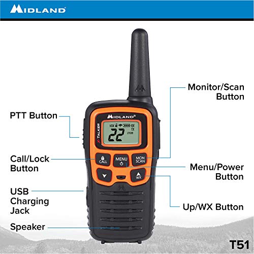 Midland T51Vp3 22 Channel Frs Walkie Talkie - Up To 28 Mile Range Two-Way Radio - Orange/Black (Pack Of 10) #TOP1