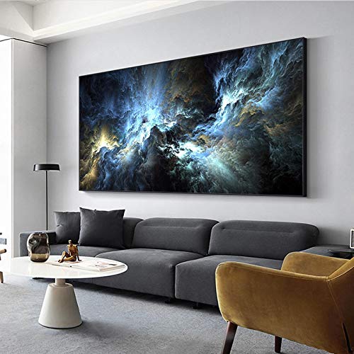 Peinture nuages abstraits jaune orange affiche toile salon 70x160 cm
