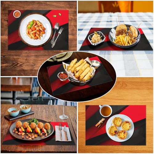 Sets de table PVC lavables rouge noir durables pour restaurant et maison - 6