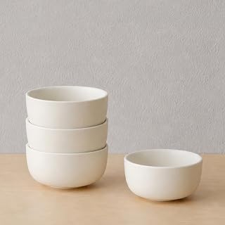 WENSHUO Classic Round Cereal Bowl Set of 4, Ceramic Soup Bowls, Breakfast Bowl - for Oatmeal, Rice, Dessert, Salad, 10 oz (Matte Crème)