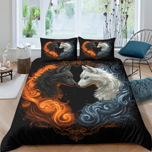 Parure de lit loup de feu 3D pour chambre d'enfant lit simple en microfibre - 4