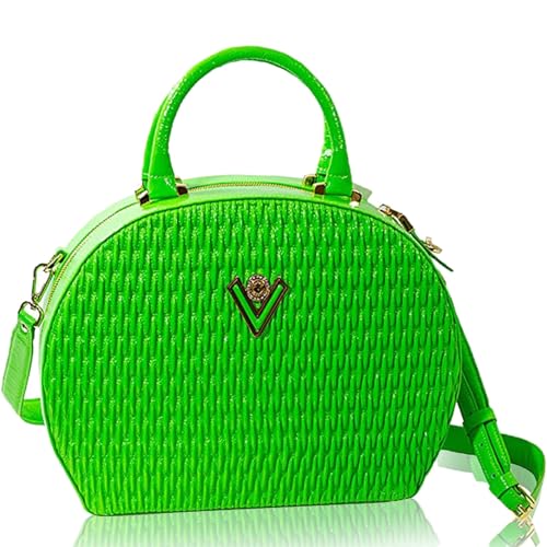 Valentino Orlandi Bolsas de mão de couro para mulheres bolsa de boliche verde limão designer italiano redonda acolchoada grande