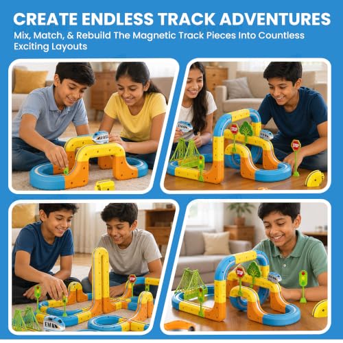 Image of Kidology 108Pcs Magnetic Train Track Set for Kids | Anti Gravity Vertical Climb Train Toy with a Rechargeable Trains | STEM Building Toy for Boys & Girls | Birthday Gift