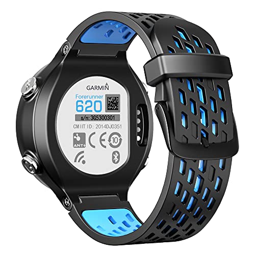 Feysentoe Reemplazo Correa para Garmin forerunner 630/620/235/220/230/735XT/Approach S6 Brazalete de Repuesto.(azul negro)