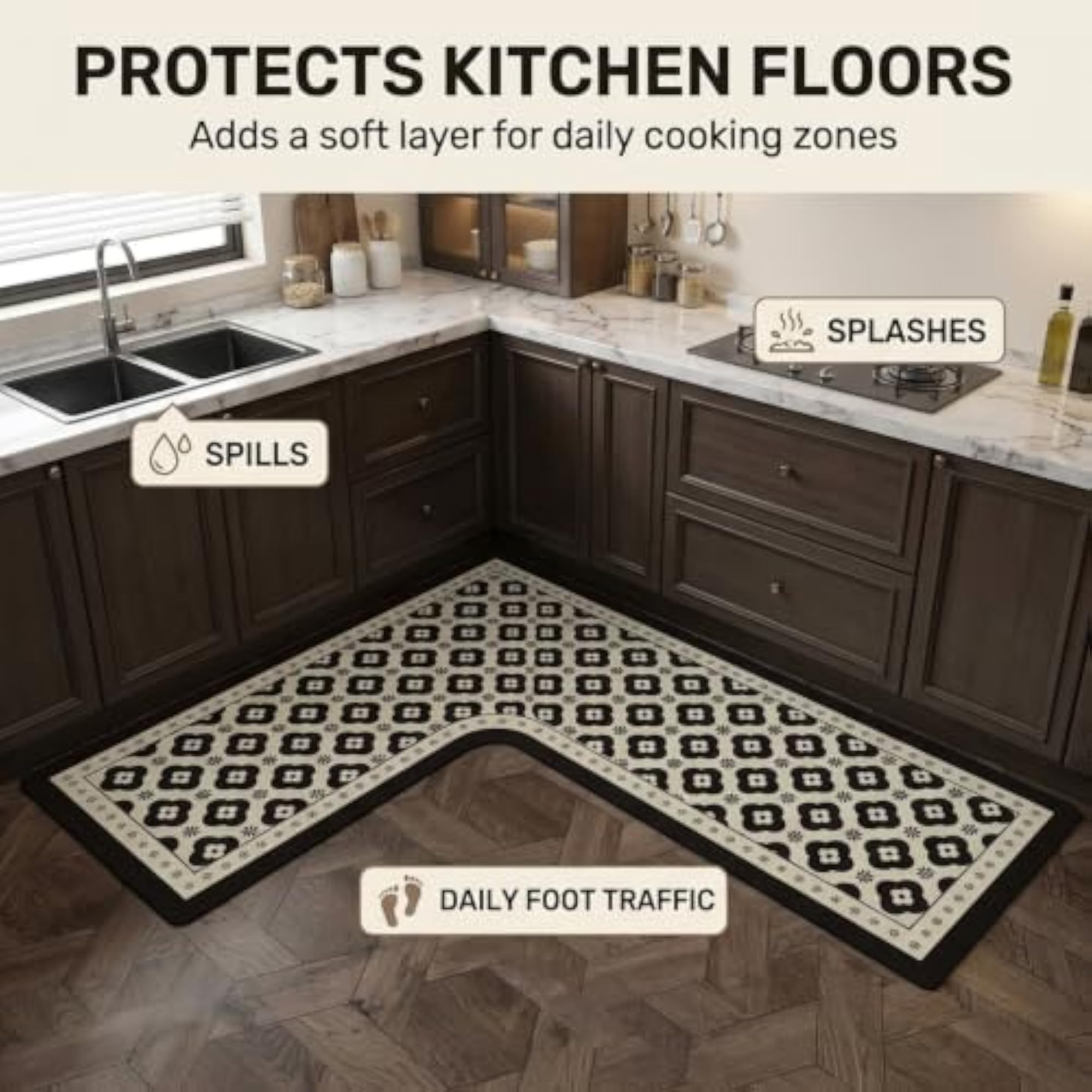 L Shaped Kitchen Floor Mat, Non Skid, Washable
