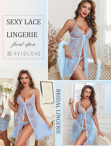 Image of Avidlove Sexy Lingerie for Women Open Front Lace Babydoll Dress V Neck Chemise Negligee Honeymoon