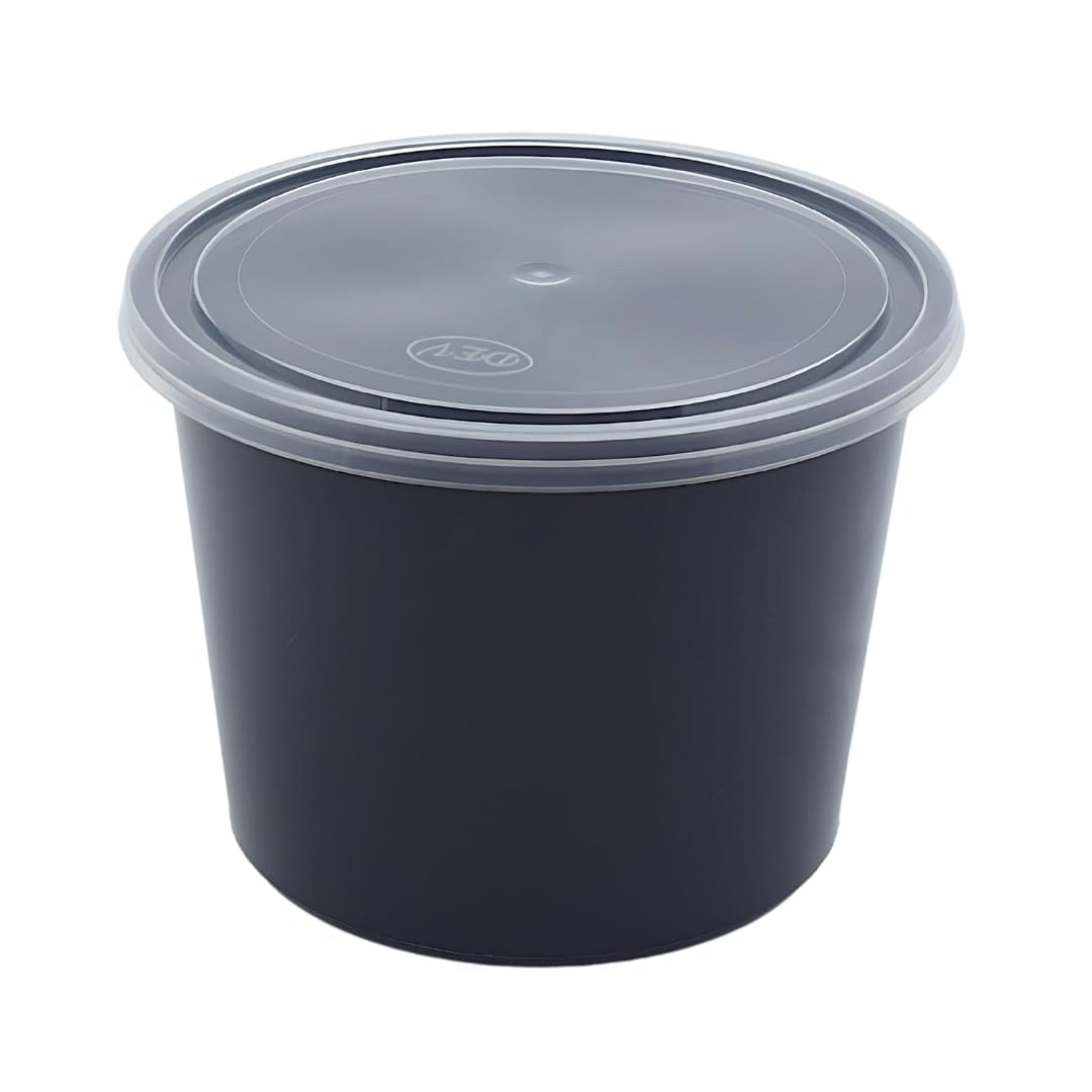 SHOP & SHOPPEESHOP & SHOPPEE Reusable Plastic Food Container Bowl/Tub with Air Tight Leakproof Transparent Lid for Food Delivery & Storage, Kitchen Use, Fridge/Dishwasher/Microwave Safe- 1000ml (Pack of 25, Black)