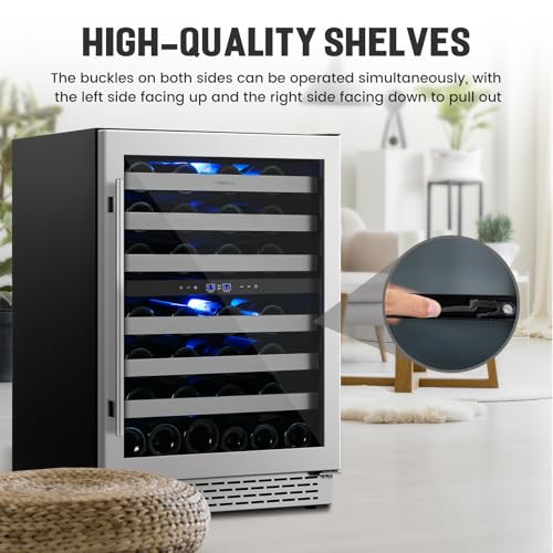 VINECOLD 24 Inch Wine Fridge Under Counter, Dual Zone 54 Bottle Wine Cooler Refrigerator, Seamless Reversible Stainless Steel Door, New Upgrade Built-in/Freestanding Wine Cooler for Home and Kitchen