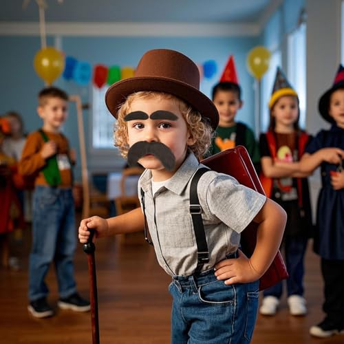 TUONYIS 4 Stück Schnurrbart Zum Ankleben,Fake Bart zum Ankleben Künstlicher Augenbrauen Fake Bart Augenbrauen Kostümzubehör Lustige Bärte zum Ankleben Halloween Karneval Party Christmas (Braun)