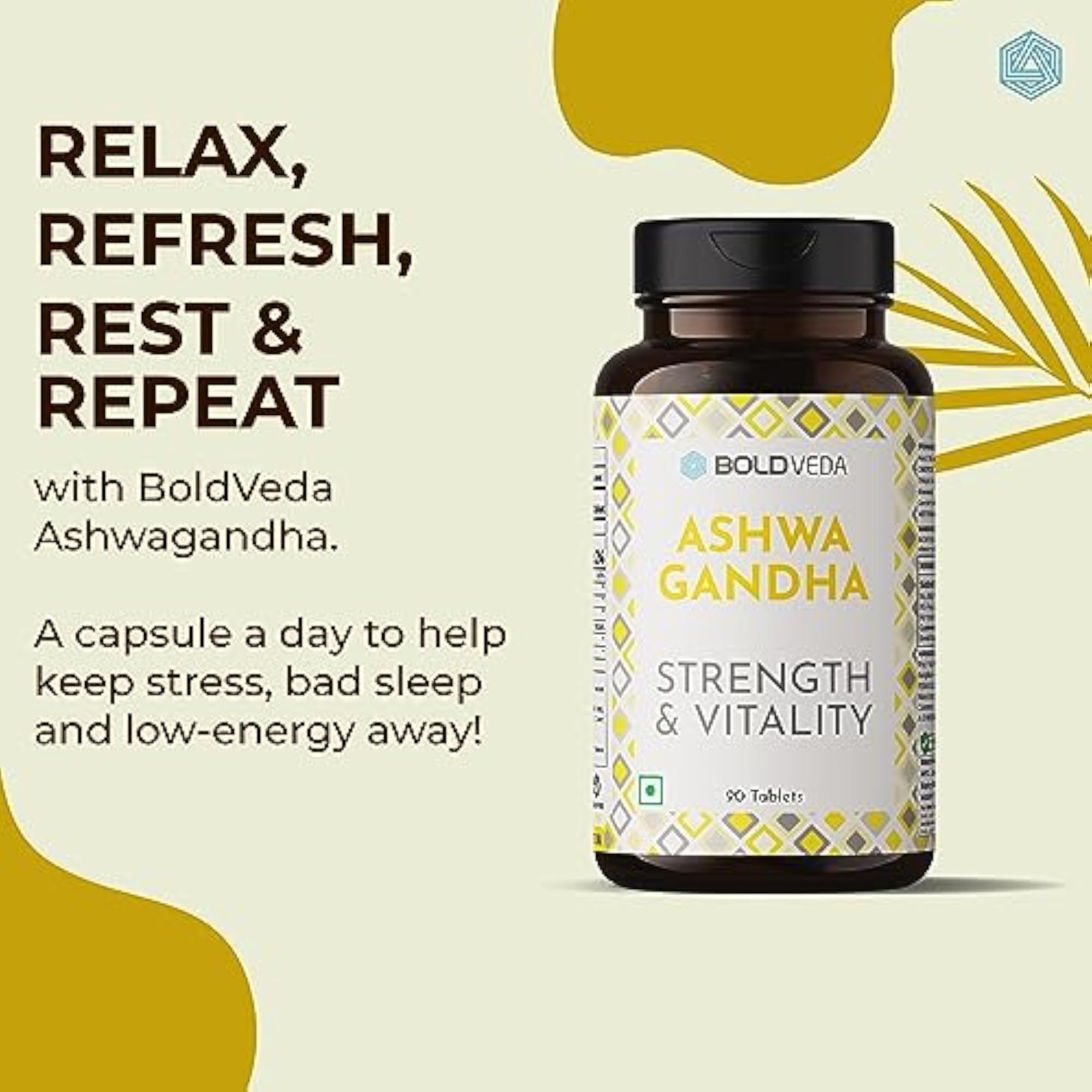 Boldveda Ashwagandha Tablets with Piperine, Stress Relief
