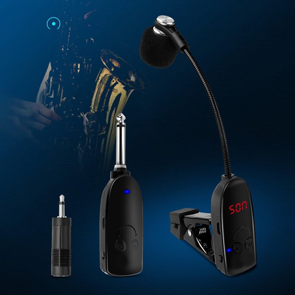 UHF Microfono per strumenti wireless, microfono per sassofono, ricevitore e trasmettitore wireless, per sassofono, tromba, sassofono