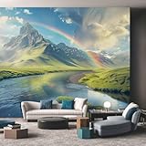 A667 - Papel pintado, diseño panorámico de montaña Arc en Ciel, papel pintado, paisaje natural, hierba, decoración de dormitorio, salón, mural – Wallpaper – 450 x 315 cm