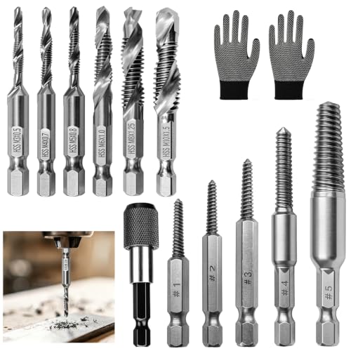 Juego de Extractor de Tornillos Rotos con Mango Hexagonal con Extractor Tornillos Rotos Macho de Roscar 2 en 1 con Tornillos Métricos de M3 a M10 y Portapuntas Magnético Para Reparación de Automóviles