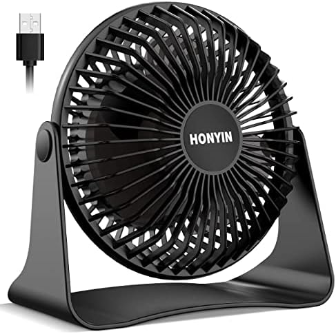 HONYIN 5'' Small USB Desk Fan, 3 Speeds Desktop Table Cooling Fan, 360° Rotatable, Strong Wind, Quiet Personal Little Fan Powered by USB for Bedroom Home Office