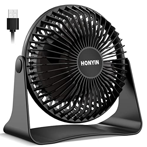 HONYIN 6'' Small USB Desk Fan, 3 Speeds Desktop Table Cooling Fan, 360° Rotatable, Strong Wind, Quiet Personal Little Fan Powered by USB for Bedroom Home Office