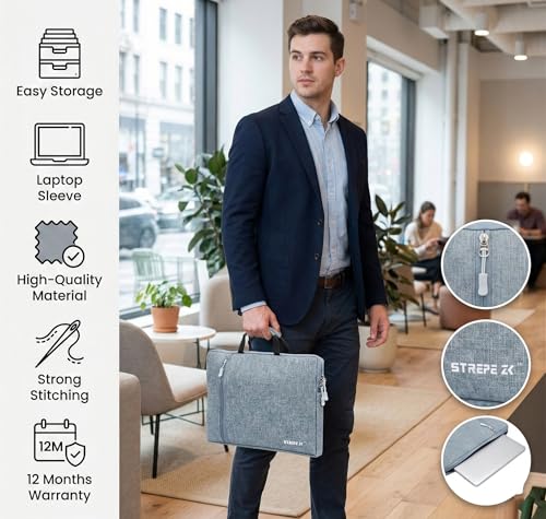 Image of 16 inch Laptop Case with Charger Pouch | 2 Components, Sleeve with Handle | for All Type of Notebooks up to 16 inches Lenovo, HP, Dell, Mac Book Pro, Mi, Asus | Laptop Cover Bag, Grey