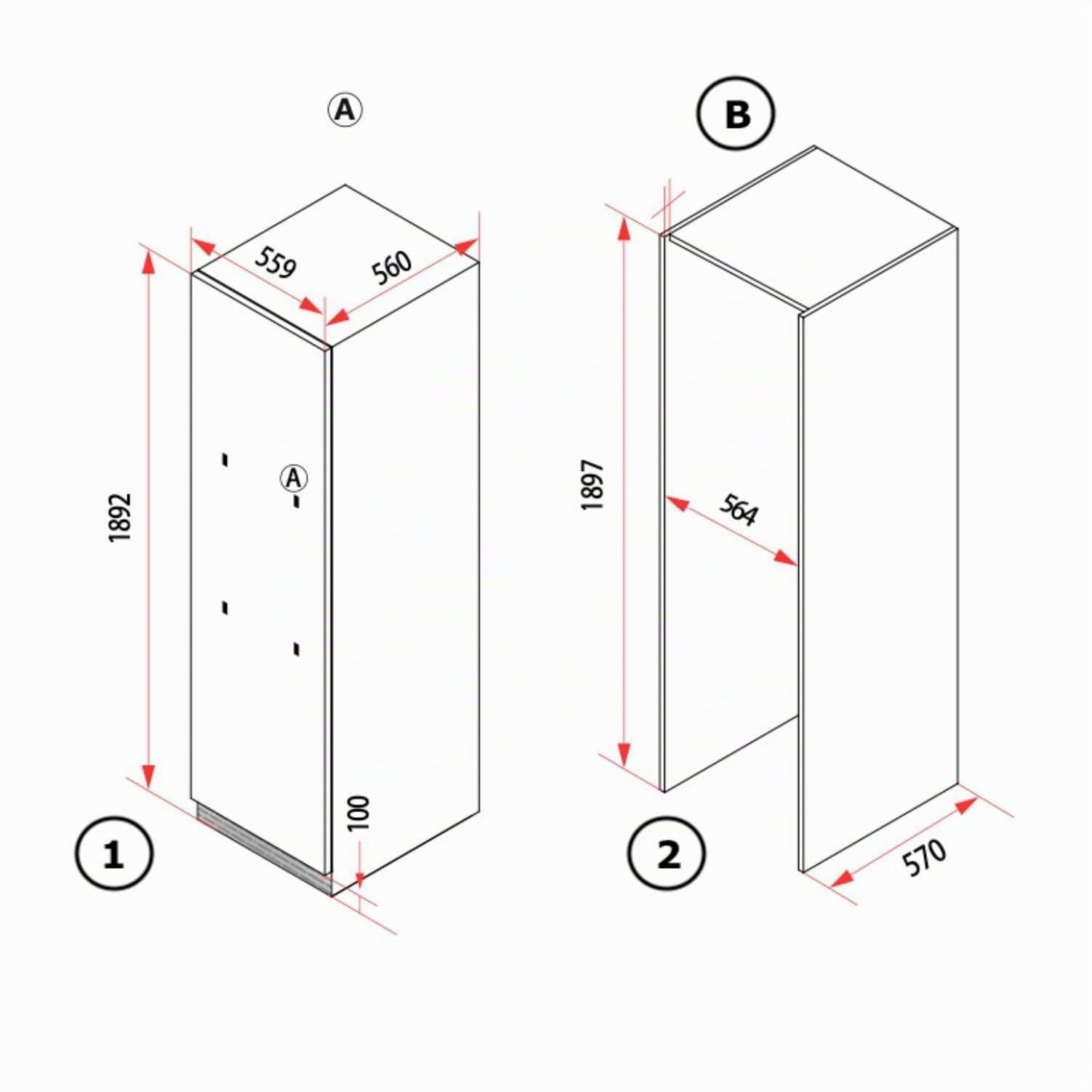 Cecotec Congelador Integrable Vertical 222L Bolero CoolMarket UF BI-D 222 GREY E. Altura 187cm y 55,9cm de Ancho, Bajo Consumo, Metal Cooling, interior gris prémium, Fast Freezing