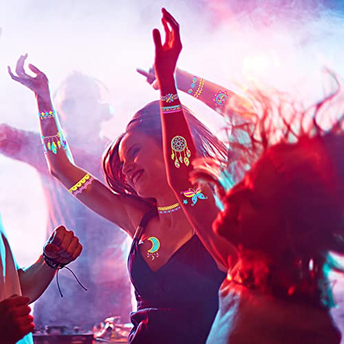 Glow In The Dark Tattoo For Kids，Party Supplies Uv Neon Tattoo Stickers Rave Festival Accessories Face Body Paint Makeup Waterproof Blacklight Temporary Tattoos For Adults Woman Man #TOP3